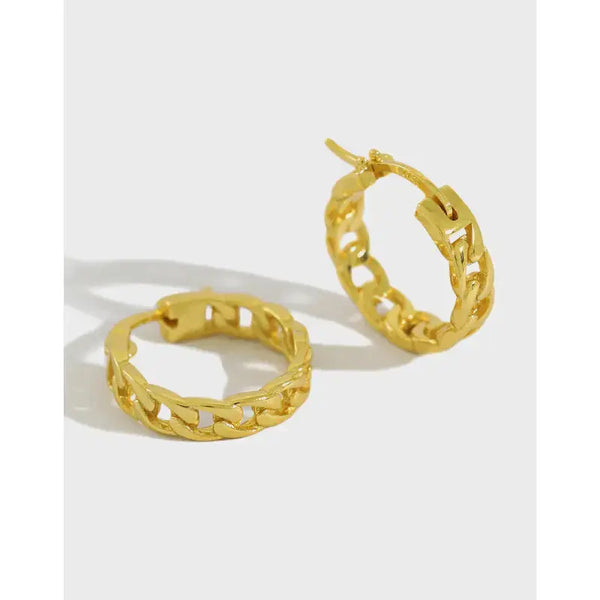 Lovcia Graducation Hollow Chain 925 Sterling Silver Huggie Hoop Earrings-Earrings-Rhodium-Rhodium