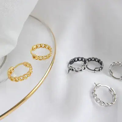 Lovcia Graducation Hollow Chain 925 Sterling Silver Huggie Hoop Earrings-Earrings-Rhodium-Rhodium