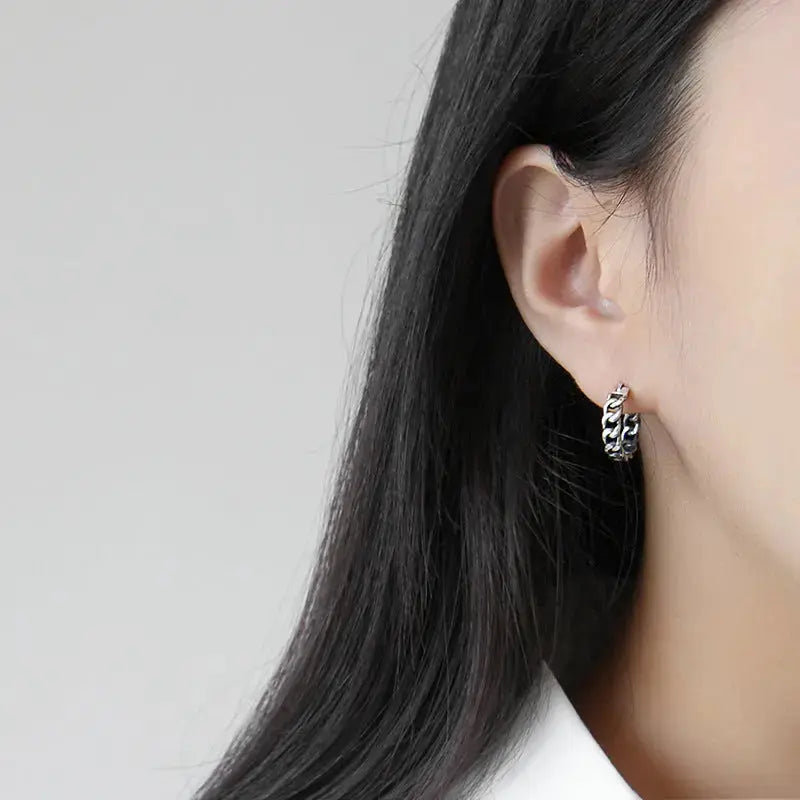 Lovcia Graducation Hollow Chain 925 Sterling Silver Huggie Hoop Earrings-Earrings-Rhodium-Rhodium