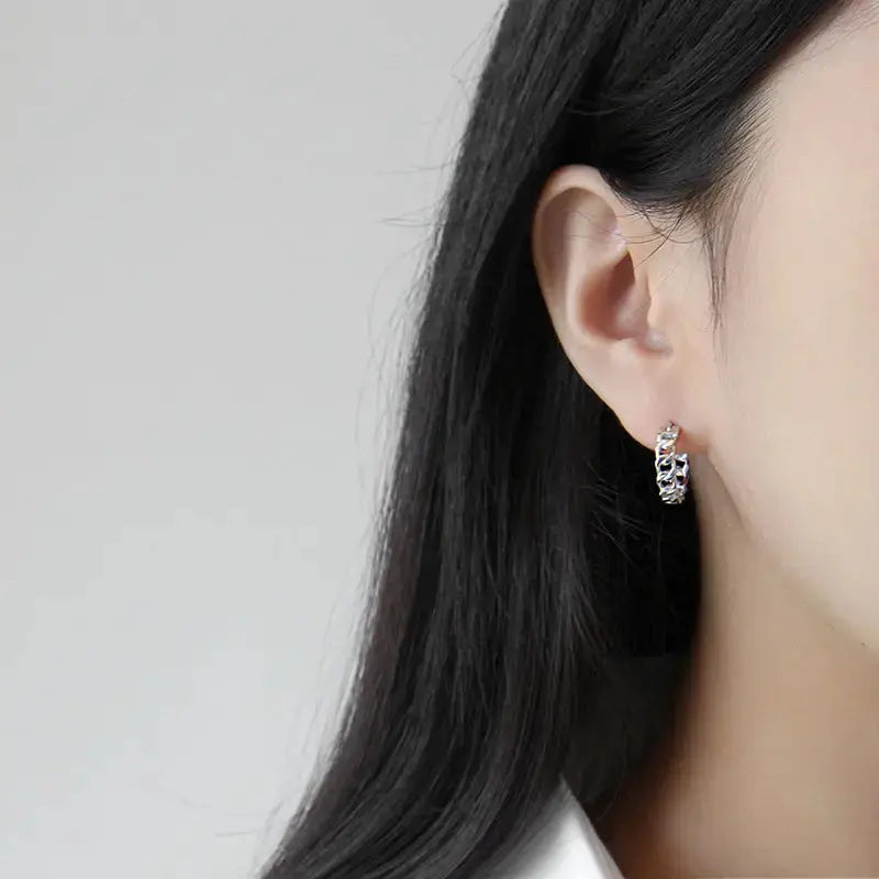 Lovcia Graducation Hollow Chain 925 Sterling Silver Huggie Hoop Earrings-Earrings-Rhodium-Rhodium