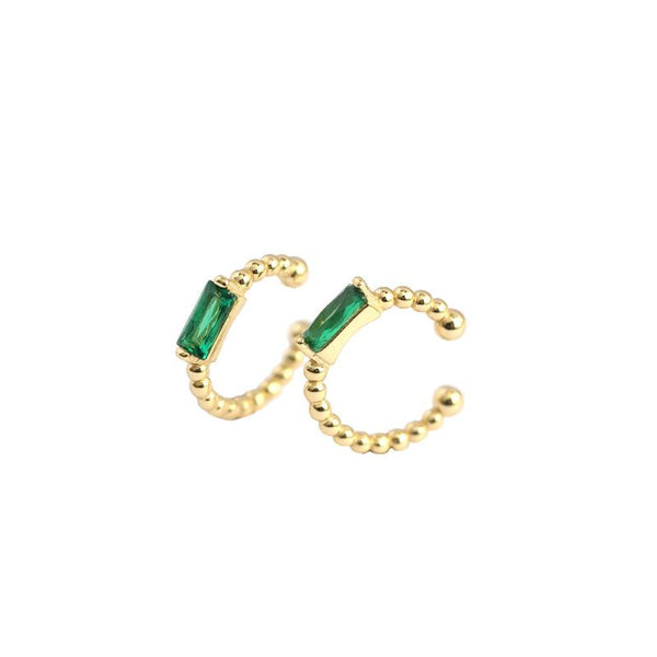 Lovcia Green CZ Rectangle 9mm Earrings 925 Non Pierced-Earrings-Yellow Gold-Yellow Gold