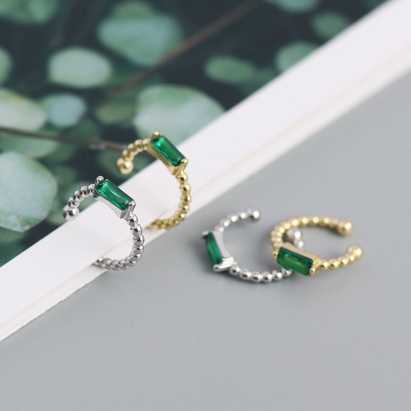 Lovcia Green CZ Rectangle 9mm Earrings 925 Non Pierced-Earrings-Yellow Gold-Yellow Gold