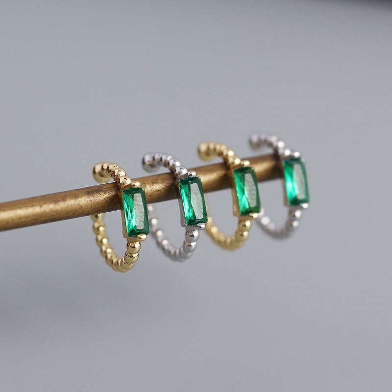 Lovcia Green CZ Rectangle 9mm Earrings 925 Non Pierced-Earrings-Yellow Gold-Yellow Gold
