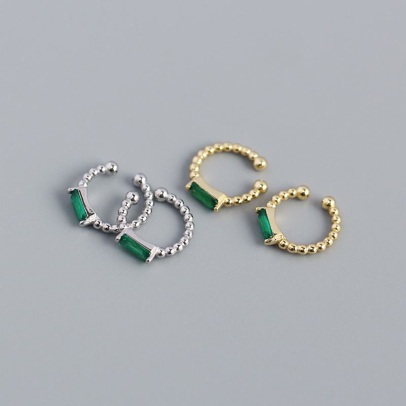 Lovcia Green CZ Rectangle 9mm Earrings 925 Non Pierced-Earrings-Yellow Gold-Yellow Gold