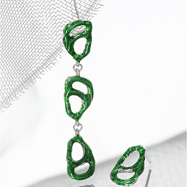 Lovcia Green Hollow 55mm Dangling Earrings 925 Silver-Earrings-Rhodium-Rhodium