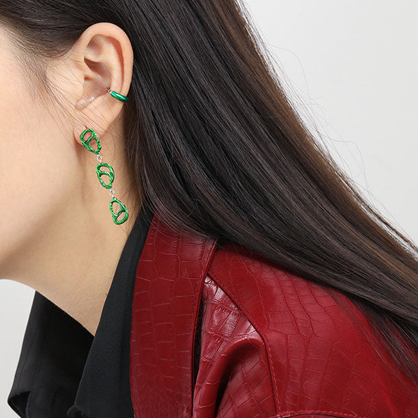 Lovcia Green Hollow 55mm Dangling Earrings 925 Silver-Earrings-Rhodium-Rhodium