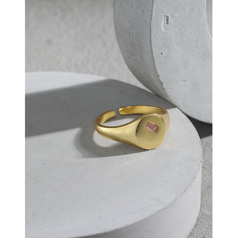 Lovcia Green Rectangle CZ Adjustable Ring 925 Silver-Rings-Yellow Gold-Yellow Gold