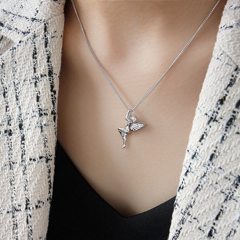 Lovcia Guardian Angel 925 Silver Necklace Adjustable Chain-Necklaces-Rhodium-Rhodium