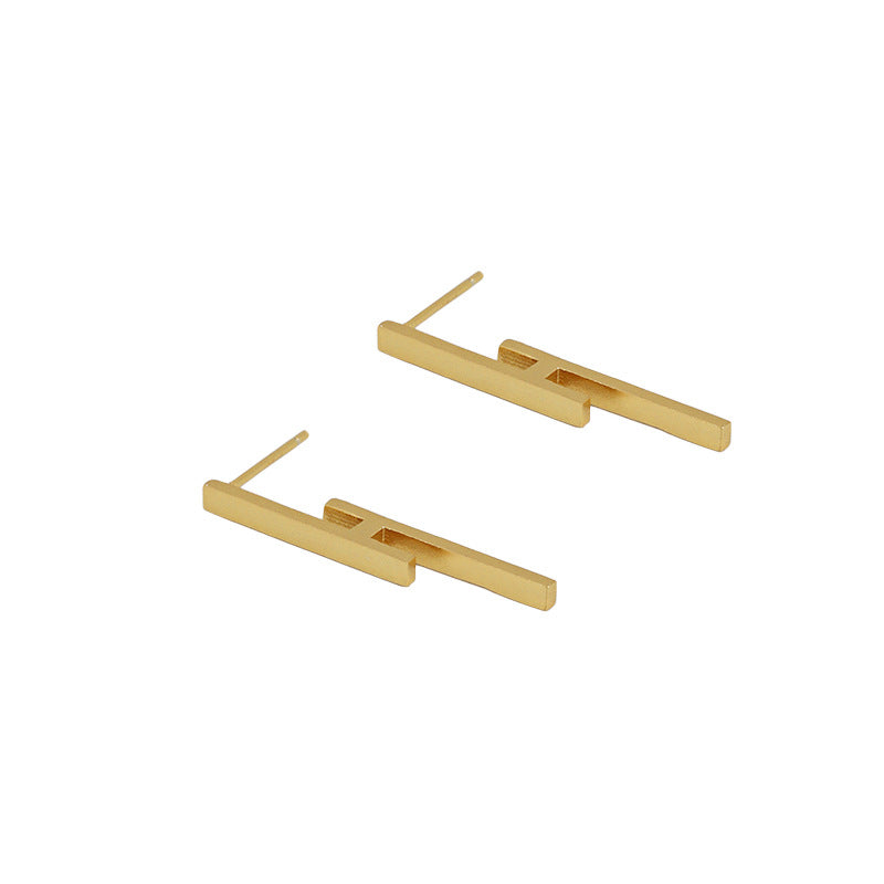 Lovcia H Shape Gold Tone 925 Sterling Silver Dangling Earrings-Earrings-Yellow Gold-Yellow Gold