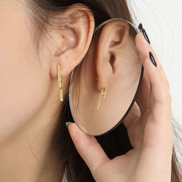 Lovcia H Shape Gold Tone 925 Sterling Silver Dangling Earrings-Earrings-Yellow Gold-Yellow Gold