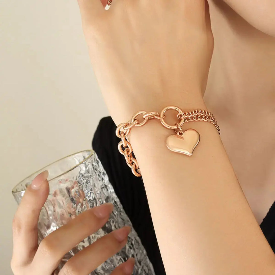 Lovcia Half Chunky Chain Titanium Steel Bracelet-Bracelets-Rose Gold-One Size-Rose Gold