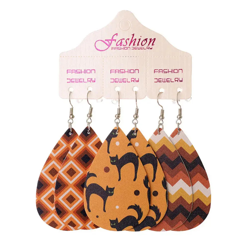Lovcia Halloween PU Teardrop Earrings Set-Earrings-Style A-One Size-Style A