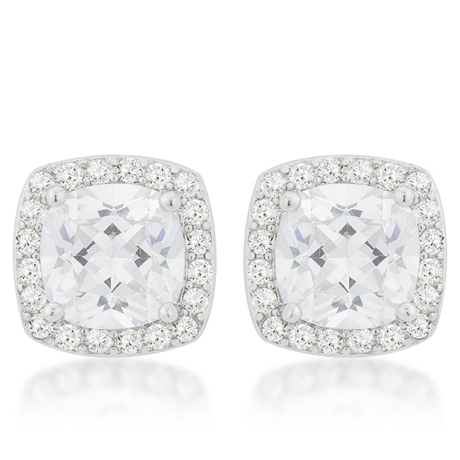 Lovcia Halo Cushion-Cut Rhodium Earrings-Earrings-