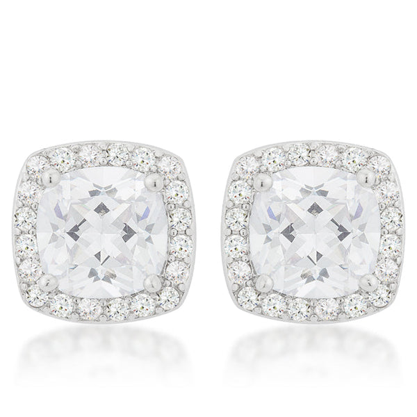 Lovcia Halo Cushion-Cut Rhodium Earrings-Earrings-