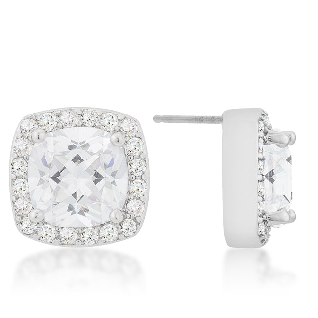 Lovcia Halo Cushion-Cut Rhodium Earrings-Earrings-