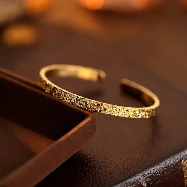 Lovcia Hammered Finish Gold Plated Open Cuff Sterling Silver Bangle Bracelet for Women-Bracelets-Gold-Gold