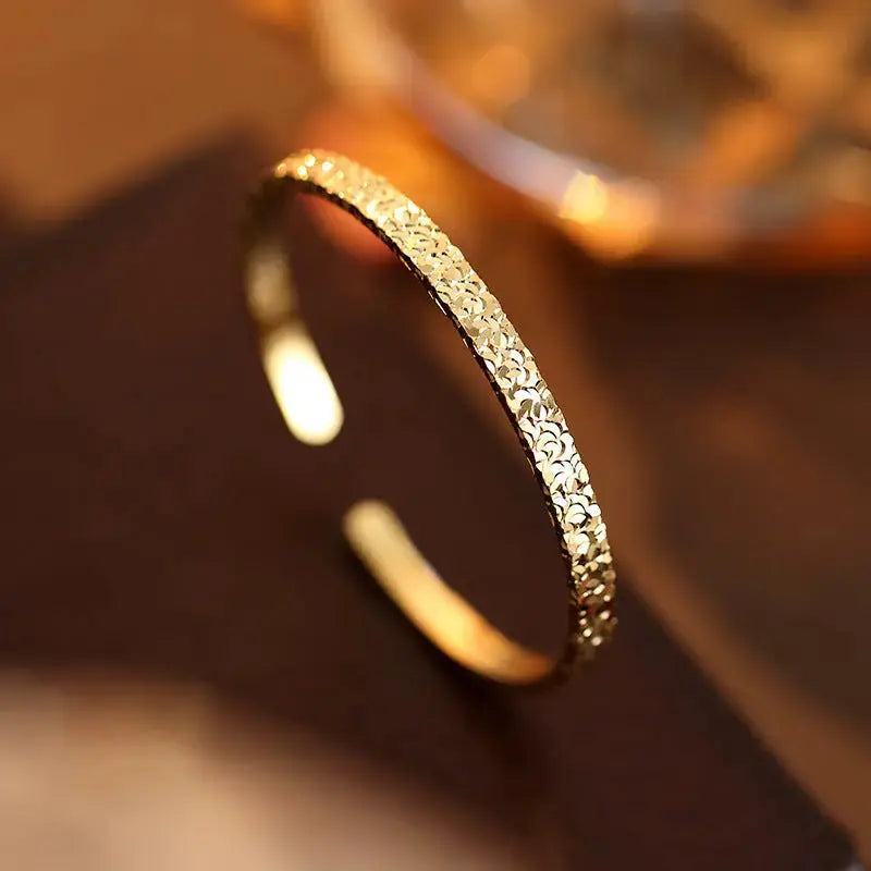 Lovcia Hammered Finish Gold Plated Open Cuff Sterling Silver Bangle Bracelet for Women-Bracelets-Gold-Gold