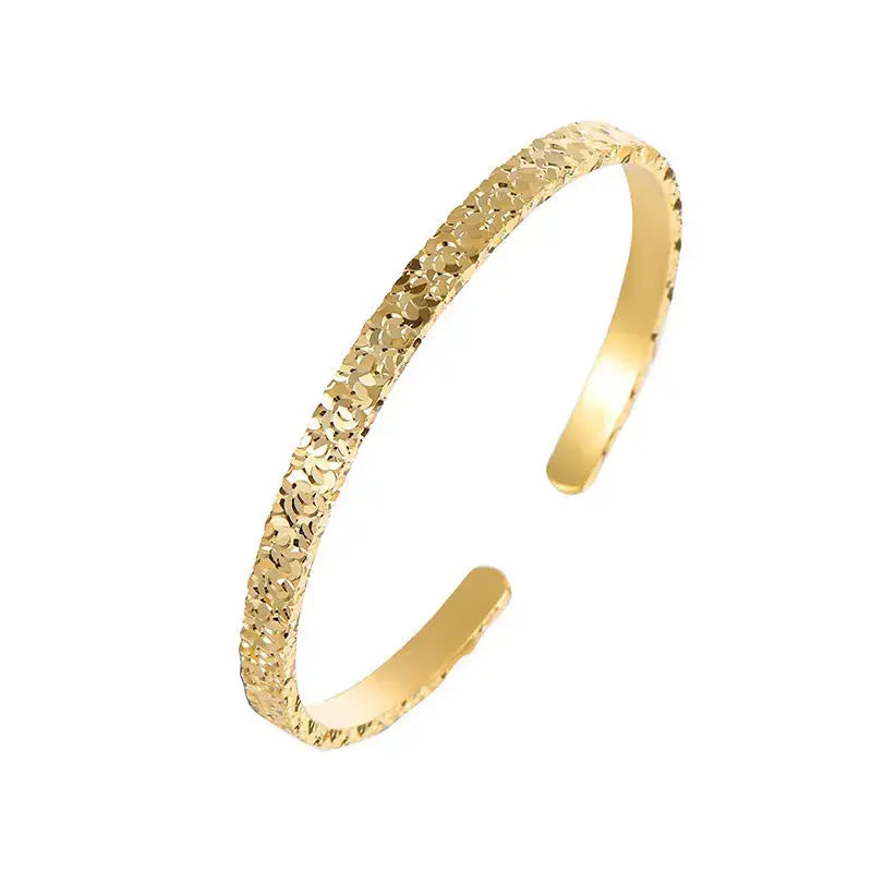 Lovcia Hammered Finish Gold Plated Open Cuff Sterling Silver Bangle Bracelet for Women-Bracelets-Gold-Gold