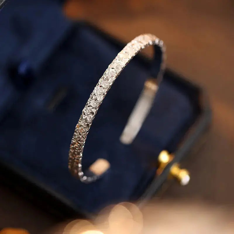 Lovcia Hammered Finish Gold Plated Open Cuff Sterling Silver Bangle Bracelet for Women-Bracelets-Silver-Silver