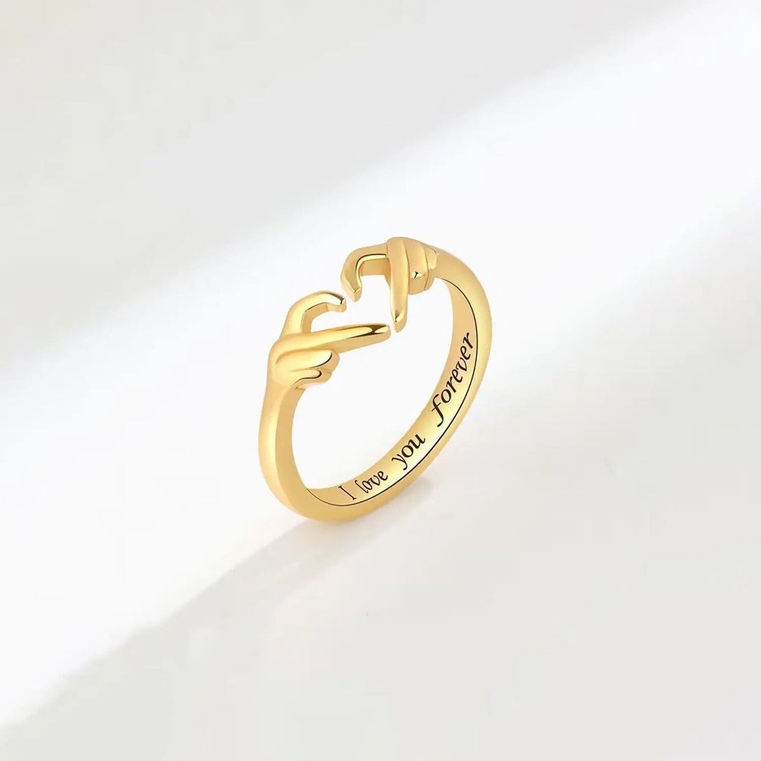 Lovcia Hand Heart Shape 925 Sterling Silver Open Ring-Rings-Gold-7-Gold