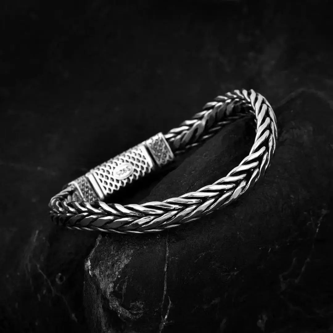 Lovcia Hand-woven Dragon Pattern Sterling Silver Bracelet for Men-Bracelets-18cm-18cm