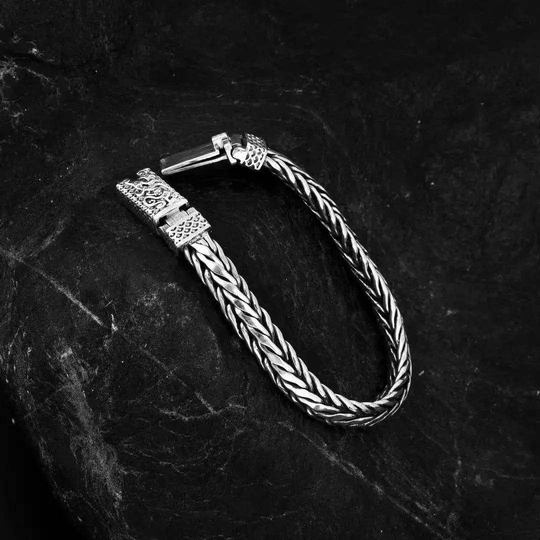 Lovcia Hand-woven Dragon Pattern Sterling Silver Bracelet for Men-Bracelets-18cm-18cm