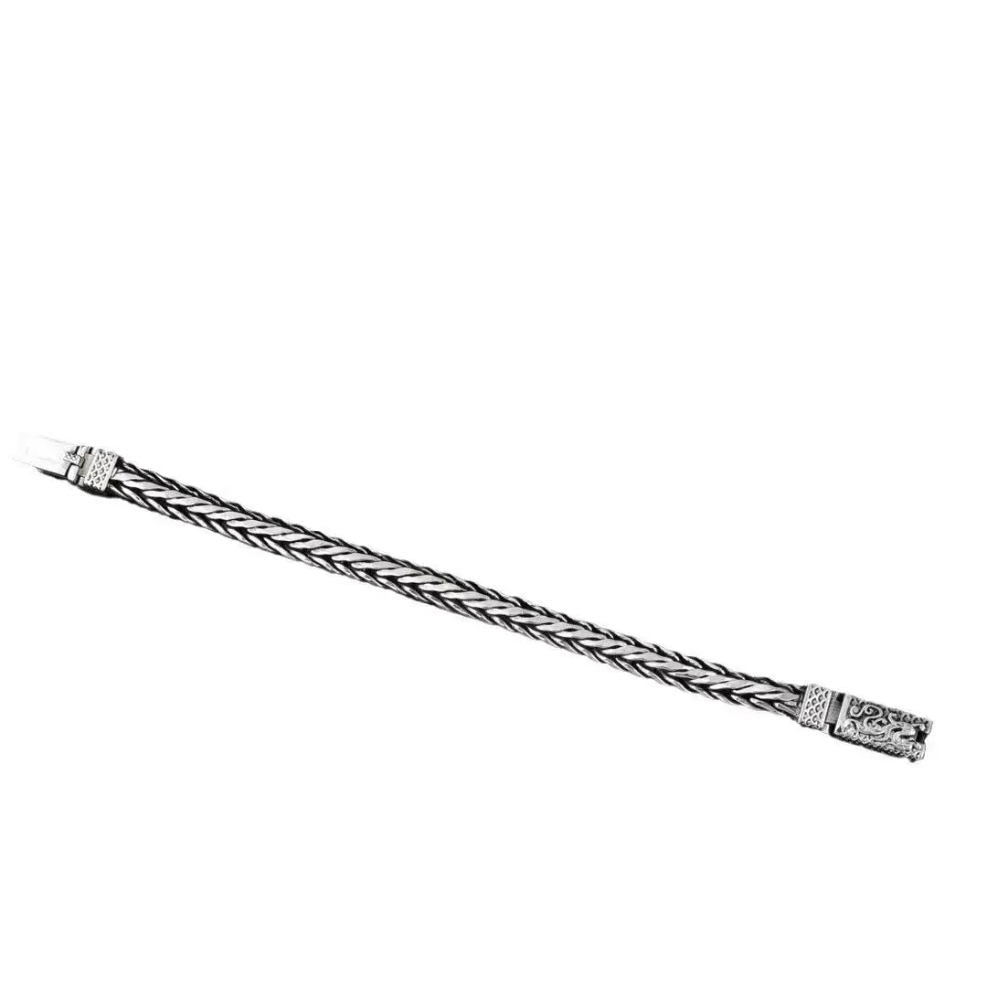 Lovcia Hand-woven Dragon Pattern Sterling Silver Bracelet for Men-Bracelets-18cm-18cm