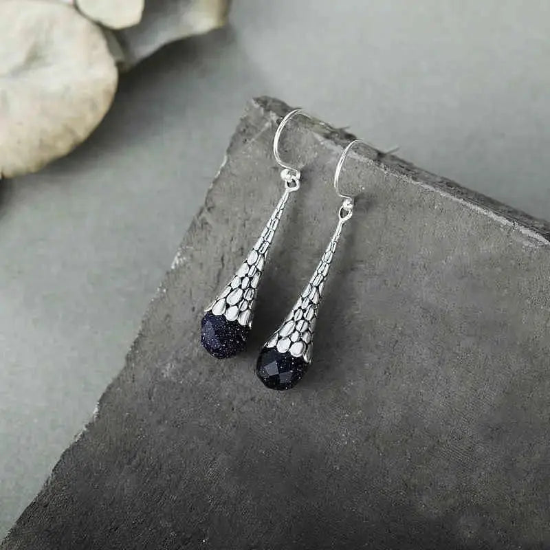 Lovcia Handcrafted Sterling Silver Artisan Water Drop Earrings for Women-Earrings-Bluestone-Bluestone