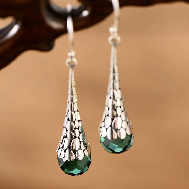 Lovcia Handcrafted Sterling Silver Artisan Water Drop Earrings for Women-Earrings-Green-Green