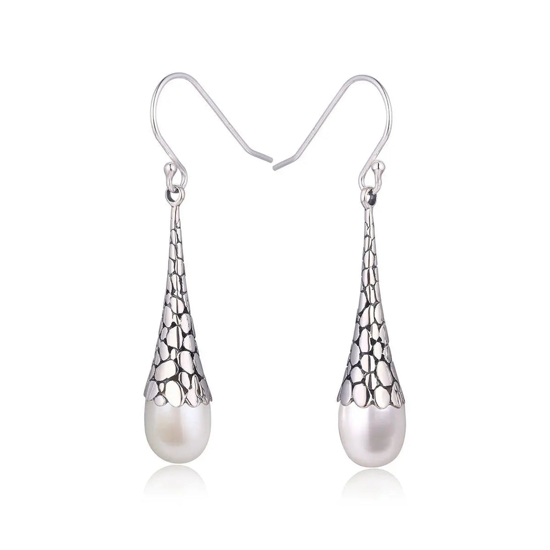Lovcia Handcrafted Sterling Silver Artisan Water Drop Earrings for Women-Earrings-White-White