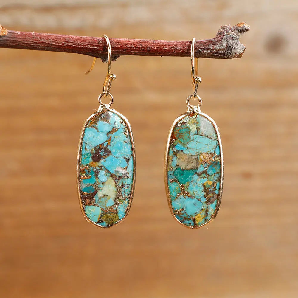 Lovcia Handcrafted Turquoise Round Drop Earrings for Women-Earrings-Gold-Gold