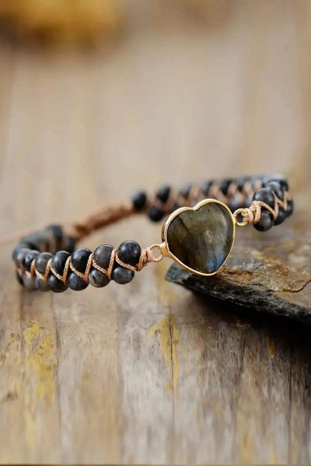 Lovcia Handmade Heart Shape Natural Stone Bracelet-Bracelets-Charcoal-One Size-Charcoal