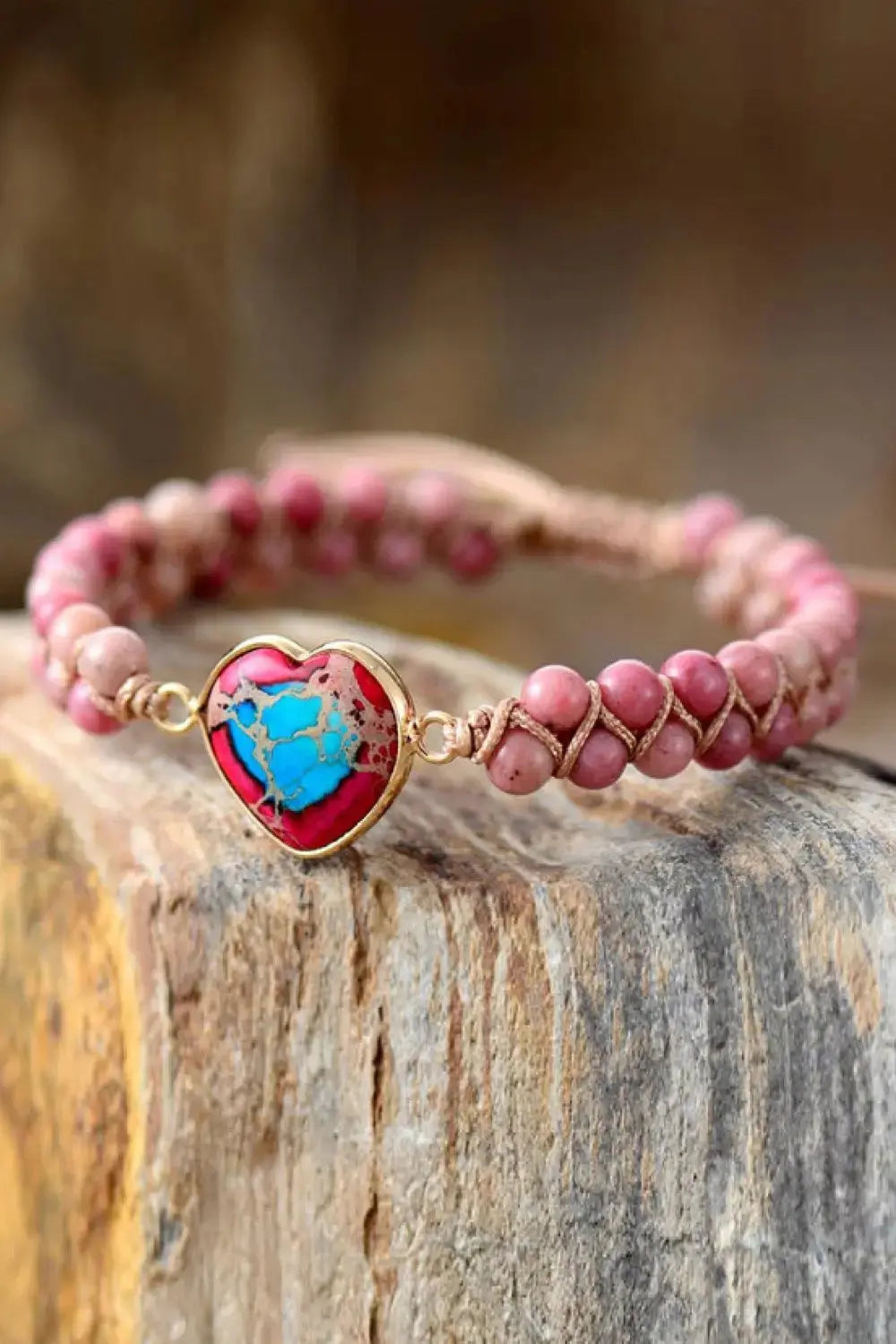 Lovcia Handmade Heart Shape Natural Stone Bracelet-Bracelets-Dusty Pink-One Size-Dusty Pink