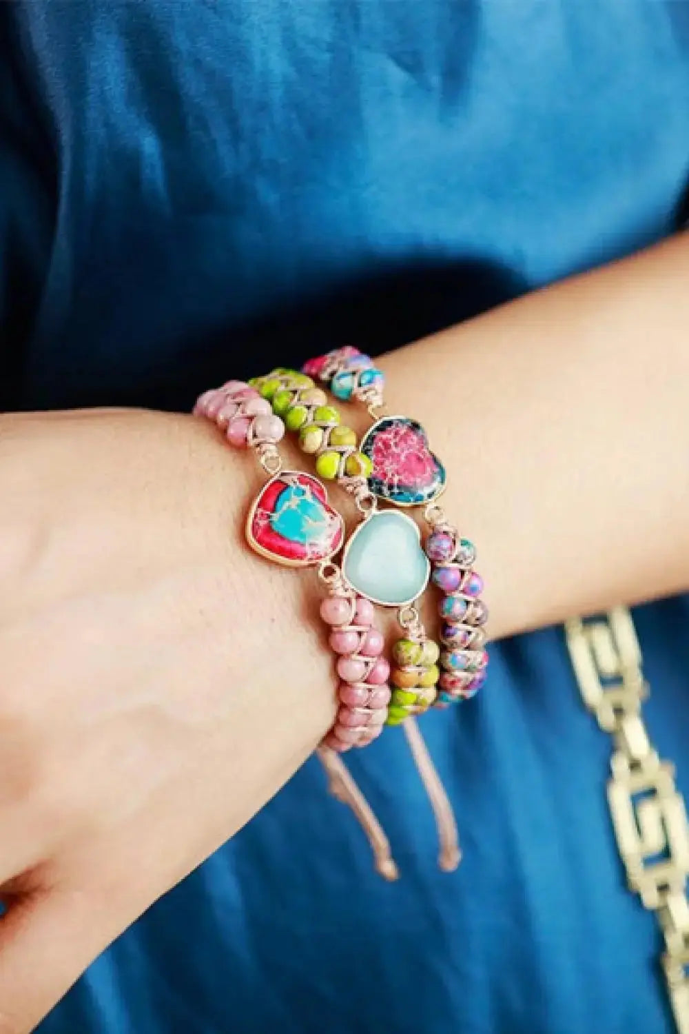 Lovcia Handmade Heart Shape Natural Stone Bracelet-Bracelets-Red-One Size-Red
