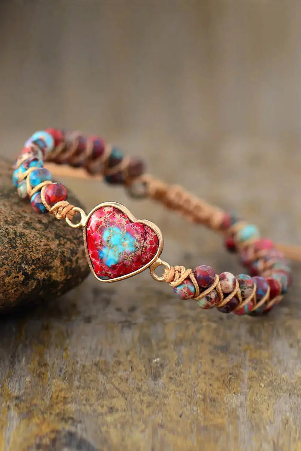 Lovcia Handmade Heart Shape Natural Stone Bracelet-Bracelets-Red-One Size-Red