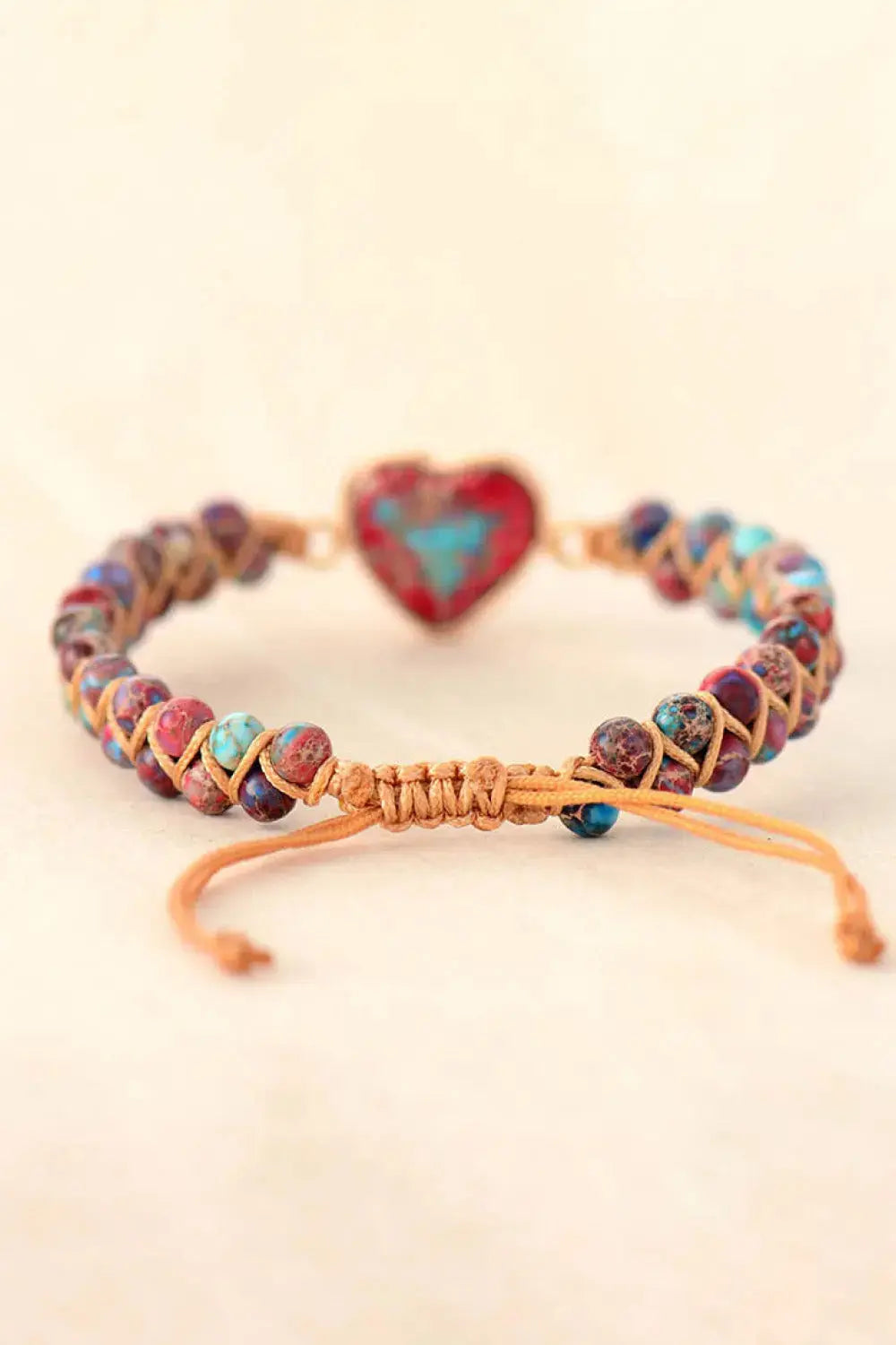 Lovcia Handmade Heart Shape Natural Stone Bracelet-Bracelets-Red-One Size-Red