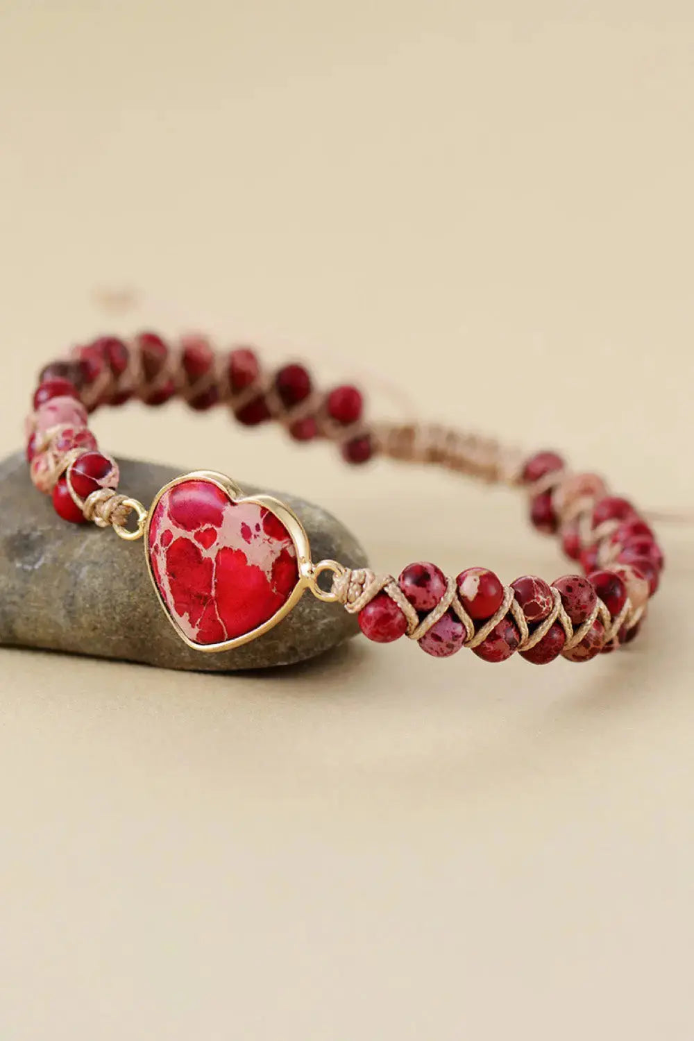 Lovcia Handmade Heart Shape Natural Stone Bracelet-Bracelets-Red-One Size-Red