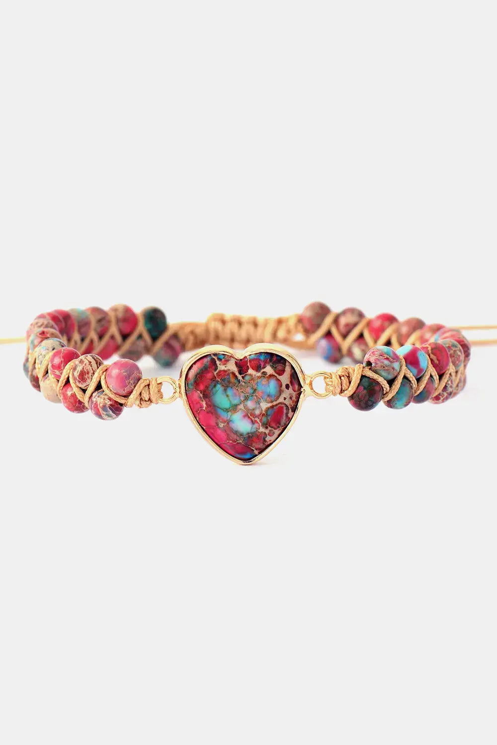 Lovcia Handmade Heart Shape Natural Stone Bracelet-Bracelets-Red-One Size-Red
