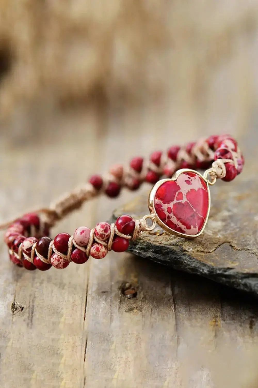 Lovcia Handmade Heart Shape Natural Stone Bracelet-Bracelets-Red-One Size-Red