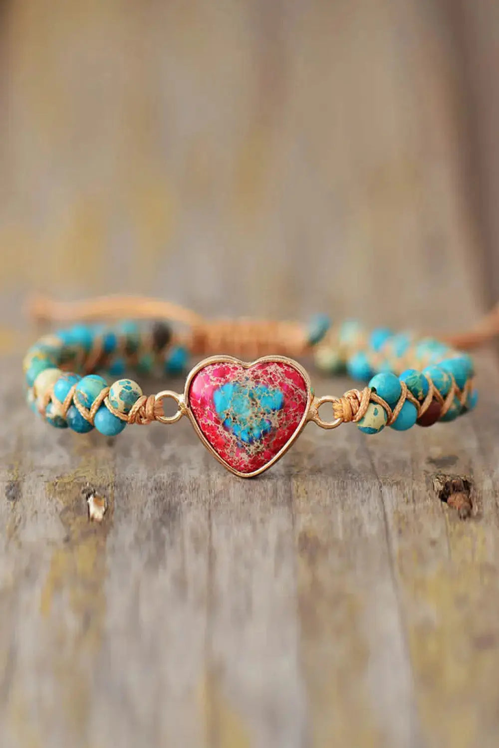 Lovcia Handmade Heart Shape Natural Stone Bracelet-Bracelets-Red-One Size-Red