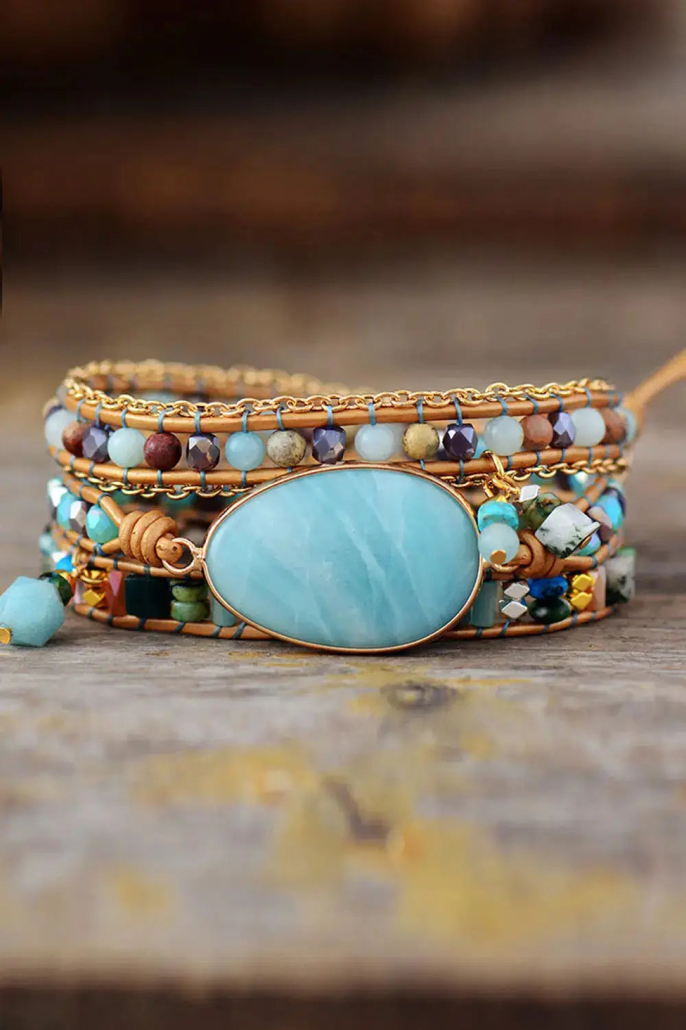 Lovcia Handmade Natural Stone Beaded Triple Layer Bracelet-Bracelets-Mint Blue-One Size-Mint Blue