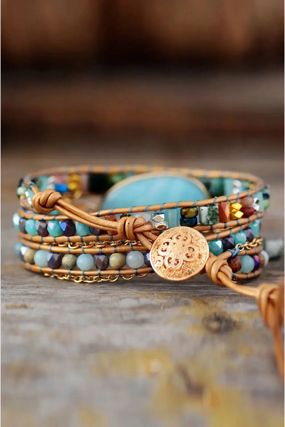 Lovcia Handmade Natural Stone Beaded Triple Layer Bracelet-Bracelets-Mint Blue-One Size-Mint Blue