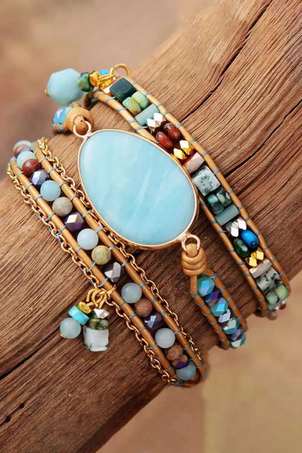 Lovcia Handmade Natural Stone Beaded Triple Layer Bracelet-Bracelets-Mint Blue-One Size-Mint Blue