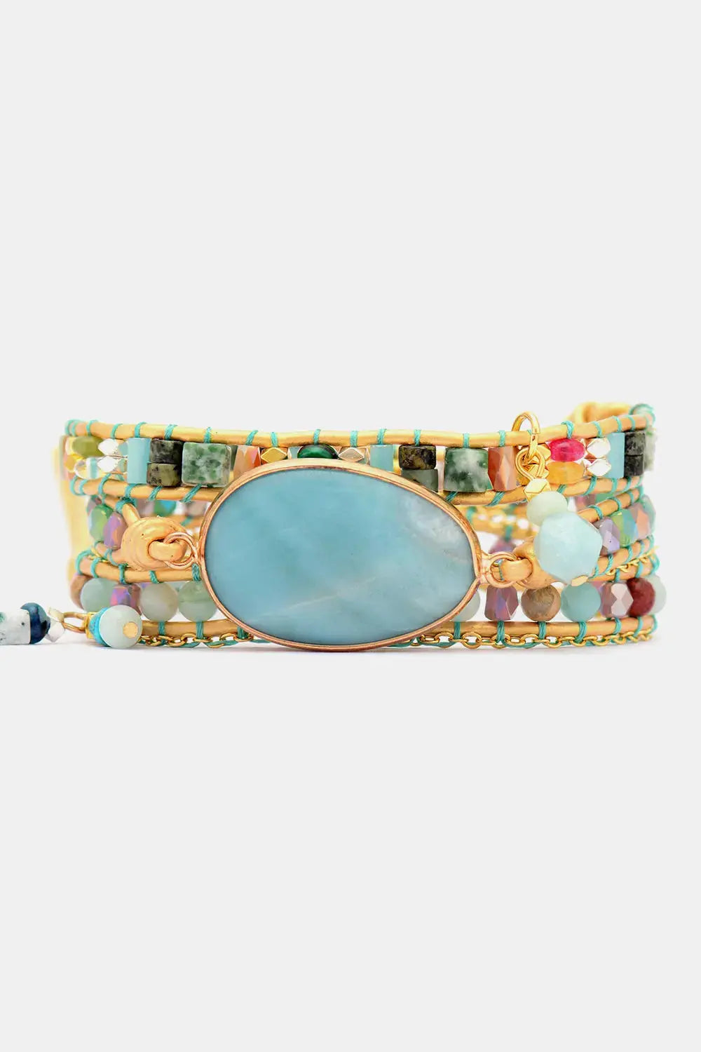Lovcia Handmade Natural Stone Beaded Triple Layer Bracelet-Bracelets-Mint Blue-One Size-Mint Blue