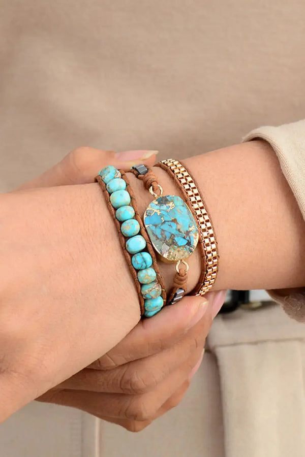 Lovcia Handmade Natural Stone Copper Bracelet-Bracelets-Blue/Gold-One Size-Blue/Gold