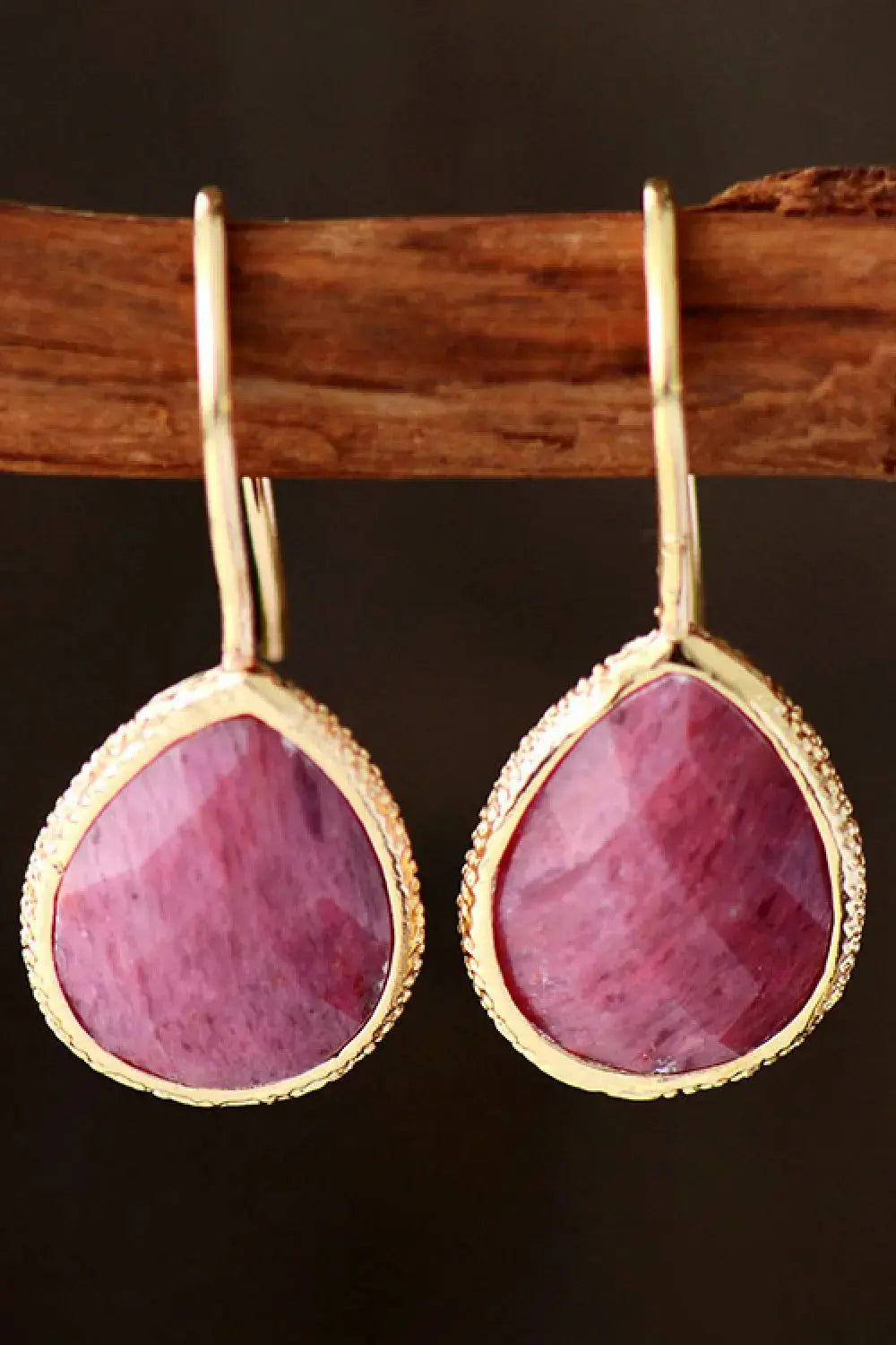 Lovcia Handmade Natural Stone Teardrop Earrings-Earrings-Deep Rose-One Size-Deep Rose