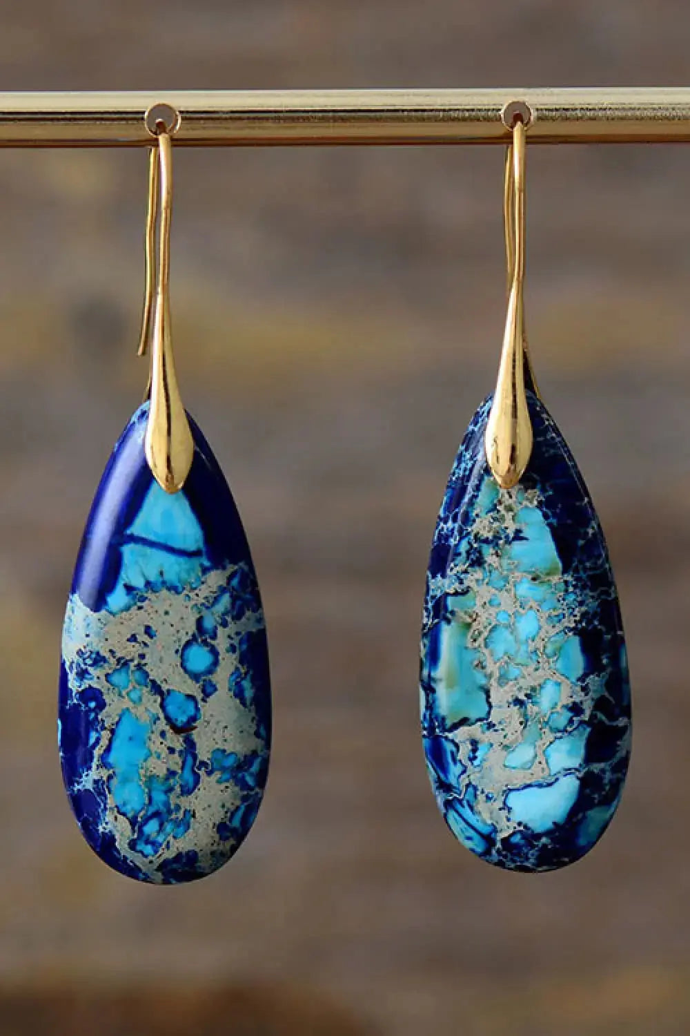 Lovcia Handmade Teardrop Shape Natural Stone Dangle Earrings-Earrings-Blue/Gold-One Size-Blue/Gold
