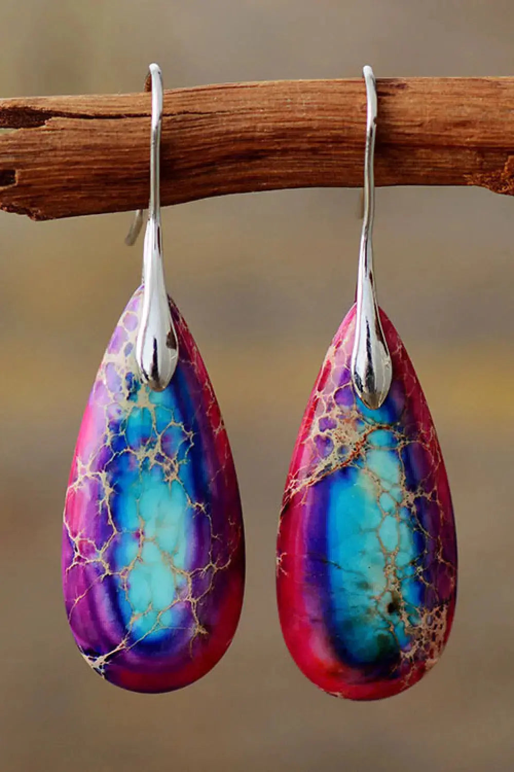 Lovcia Handmade Teardrop Shape Natural Stone Dangle Earrings-Earrings-Fuchsia-One Size-Fuchsia