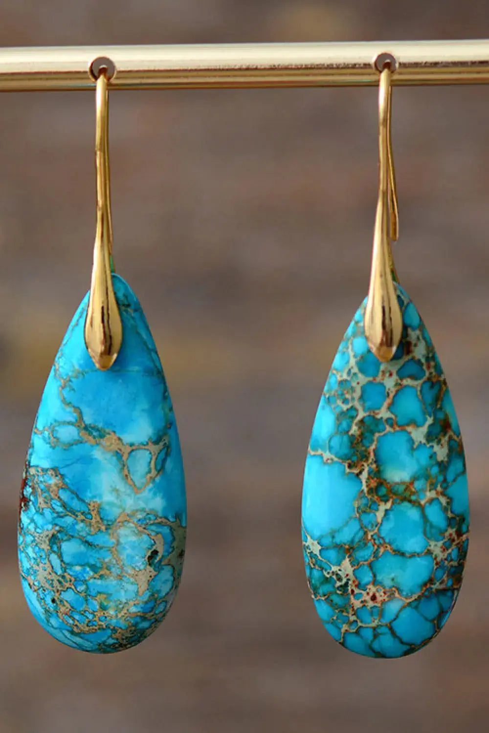Lovcia Handmade Teardrop Shape Natural Stone Dangle Earrings-Earrings-Gold/Blue-One Size-Gold/Blue
