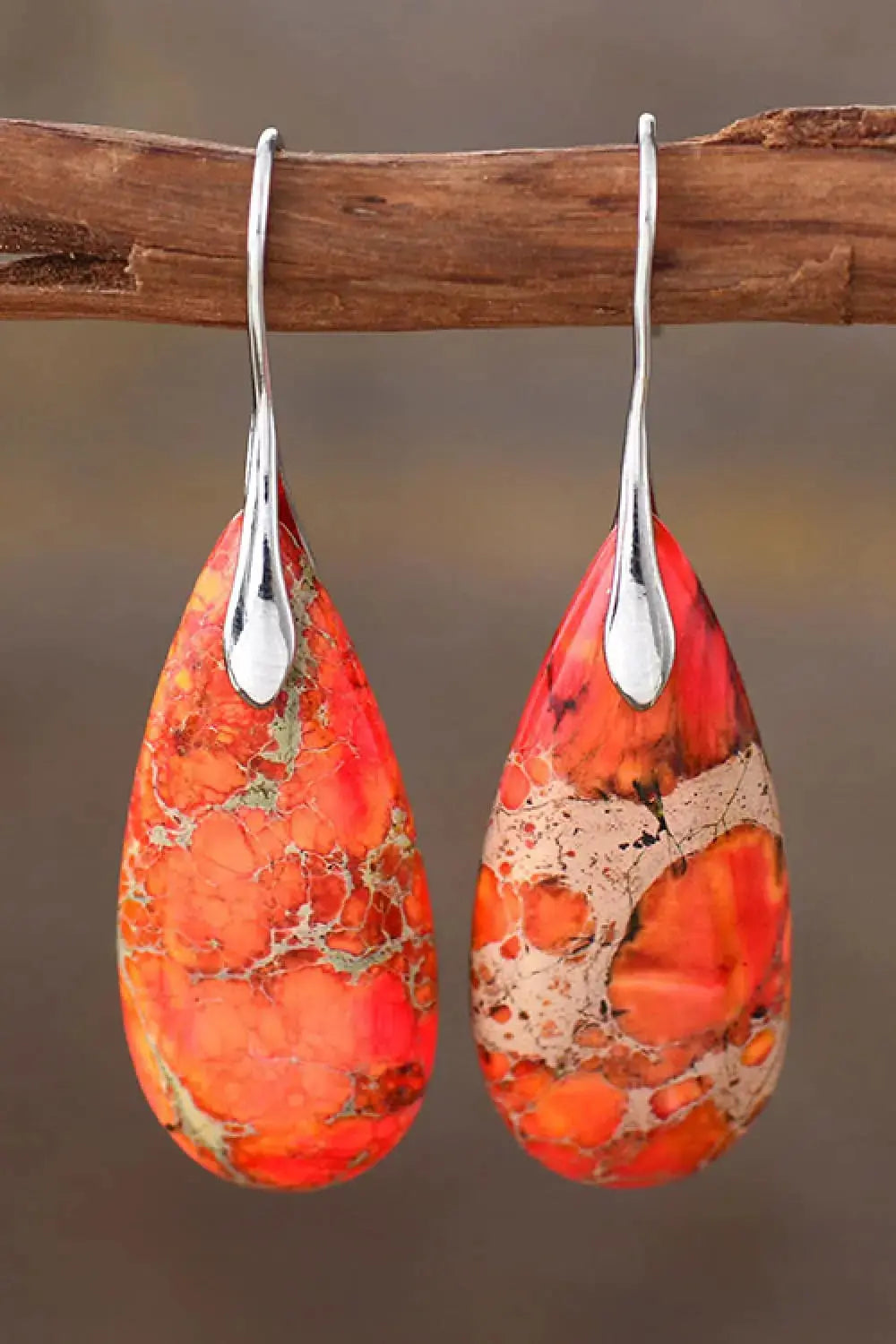 Lovcia Handmade Teardrop Shape Natural Stone Dangle Earrings-Earrings-Orange-One Size-Orange